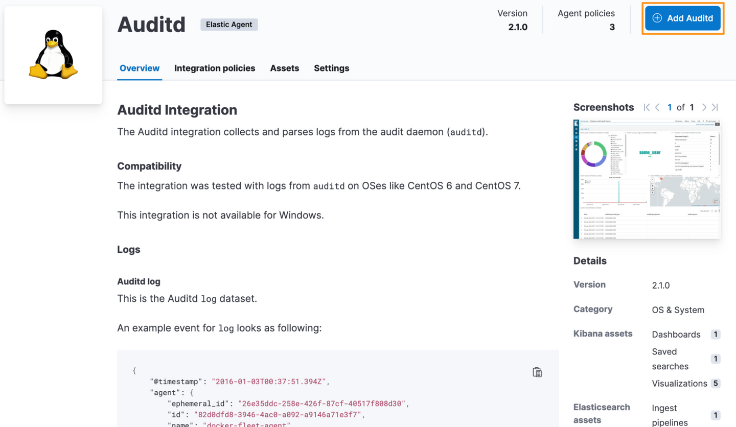 Elastic Agent Auditd integration