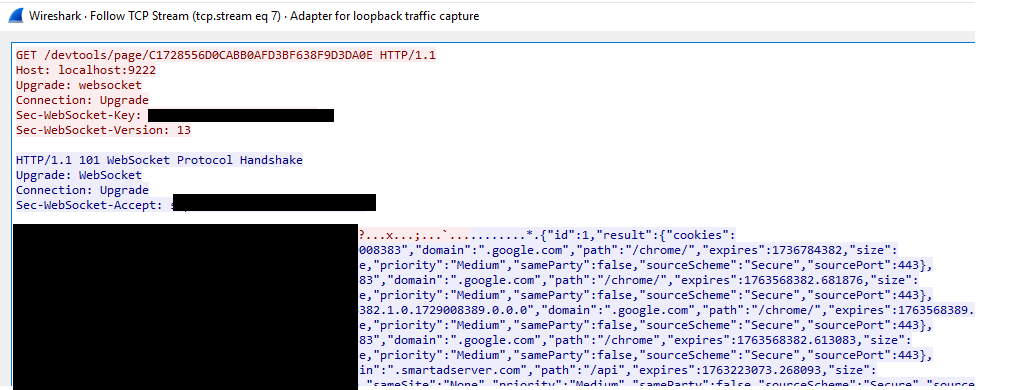Cookie data within network capture