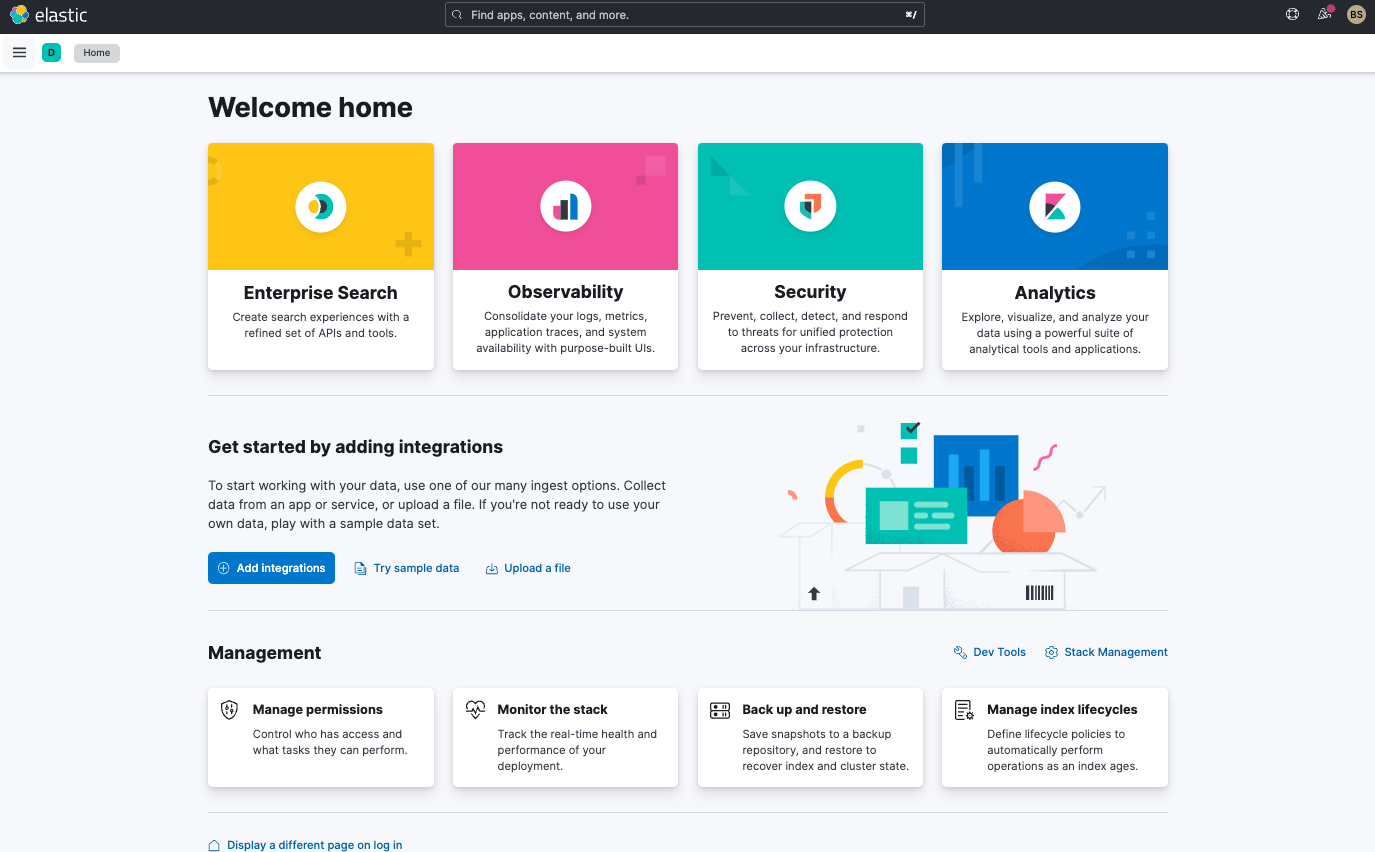 Screenshot of Elastic Observability home screen