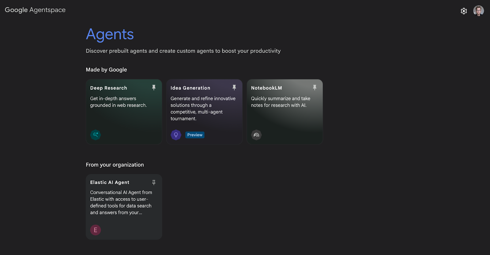 Visualizando un agente personalizado en una lista de Google Agentspace