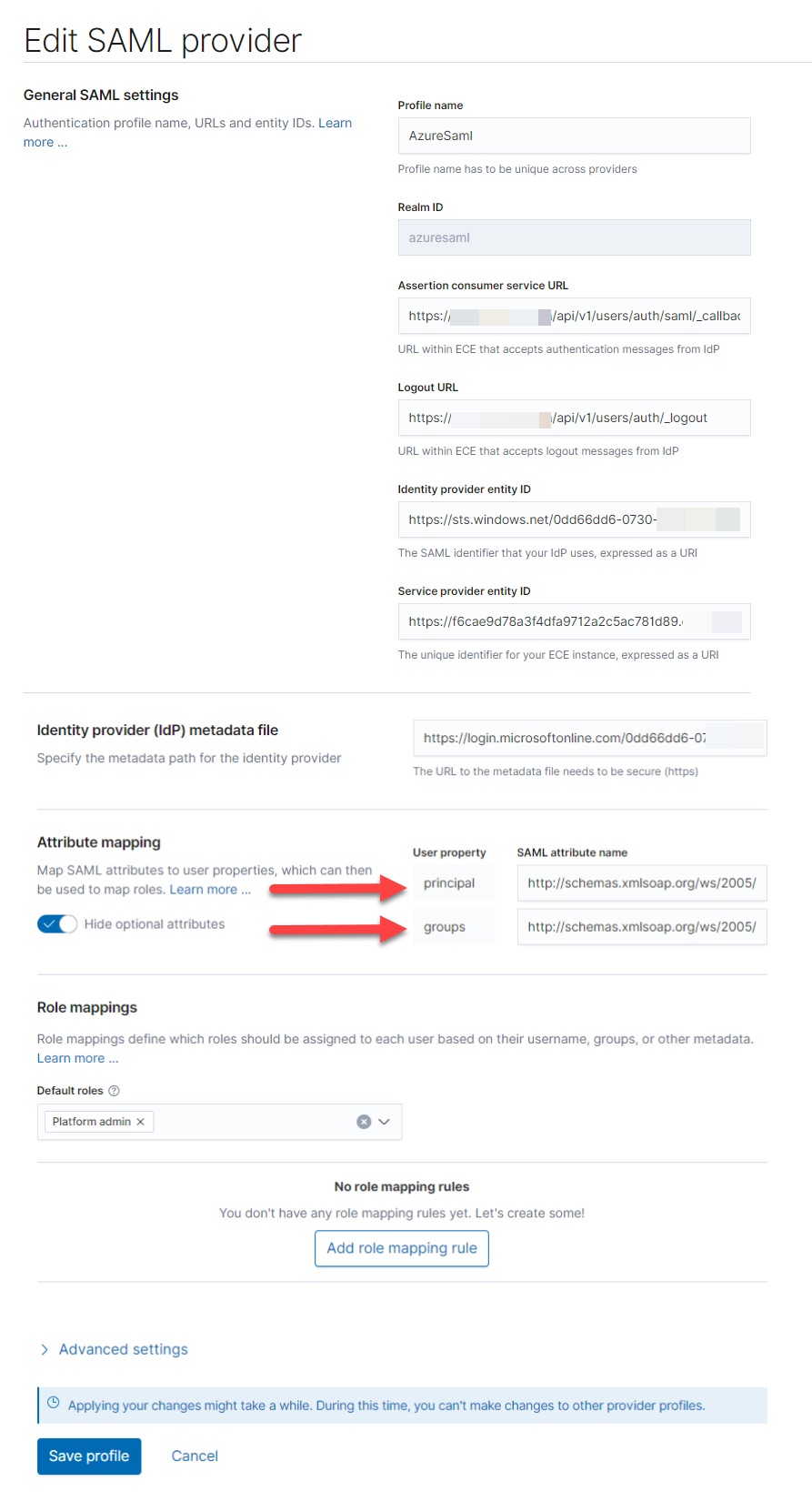 Update the SAML provider information