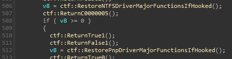 Restoring hooked NTFS and PNP driver major functions 0x2D32