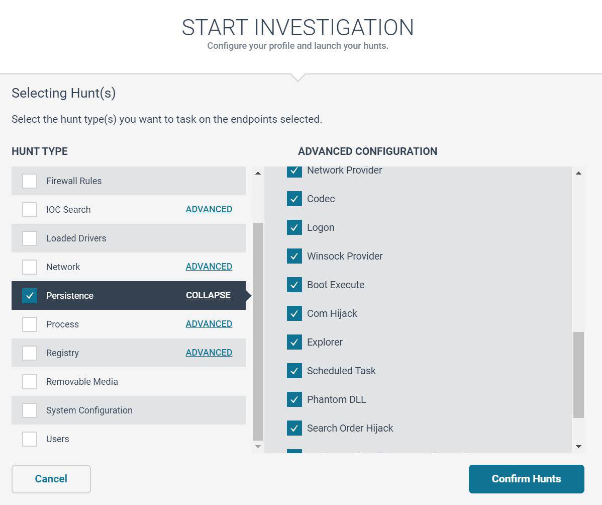 Figure 8 - Hunting for persistence using Elastic Endpoint’s template-based hunts