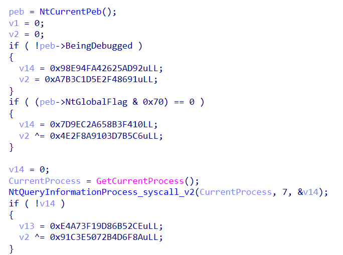 Anti-debugging checks with calculation