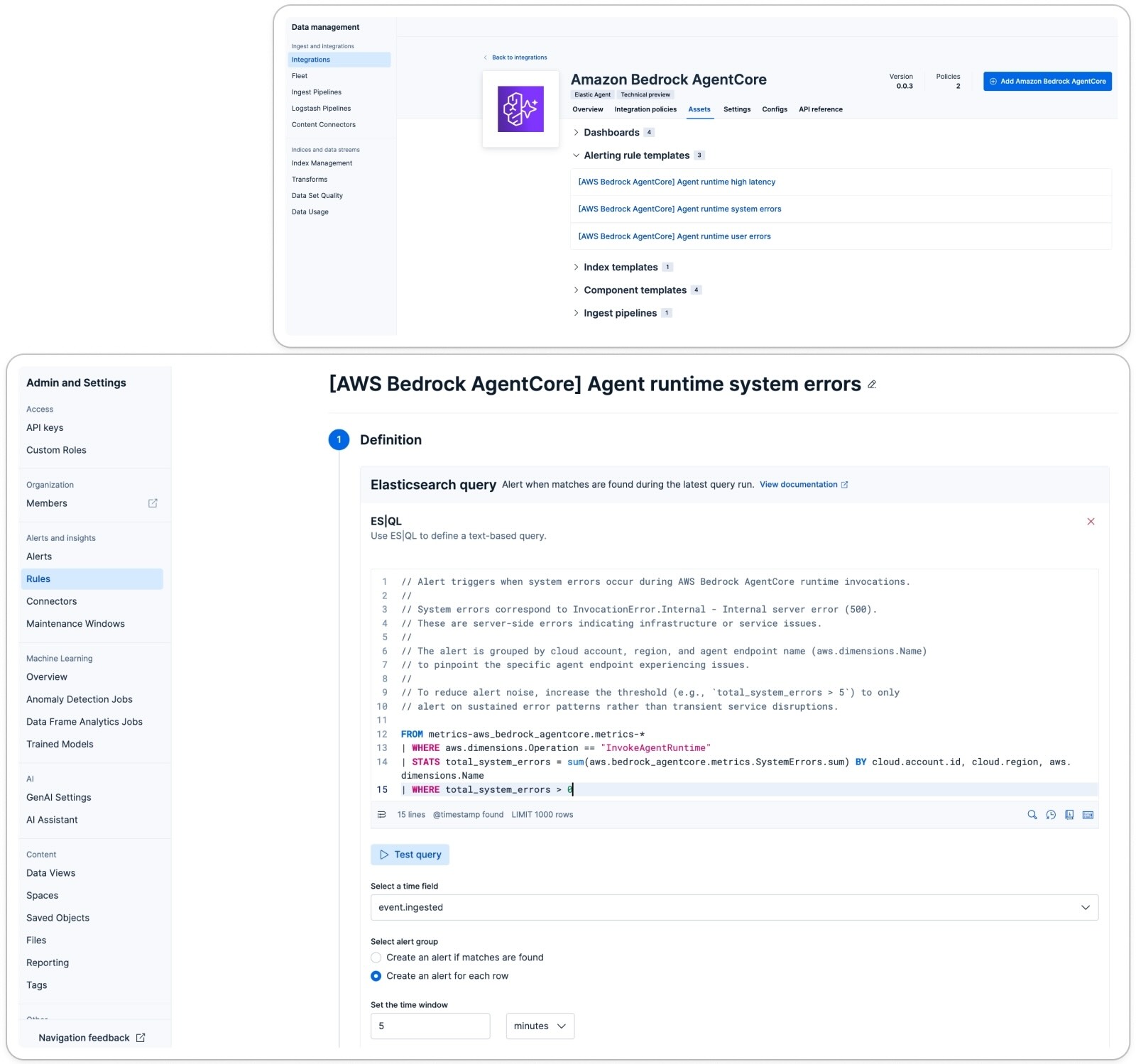 Amazon Bedrock AgentCore out-of-the-box Alert rule templates for AgentCore