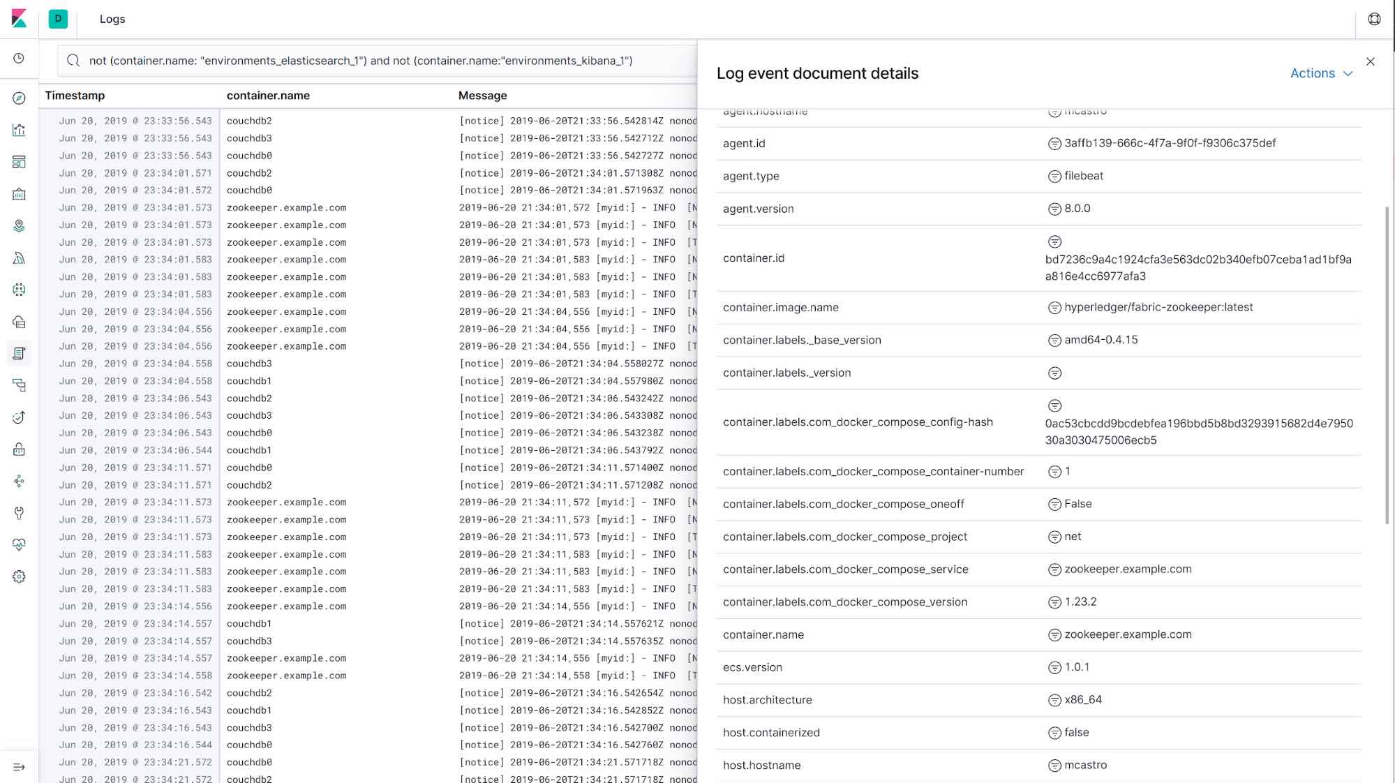 Logs UI with customized columns and data