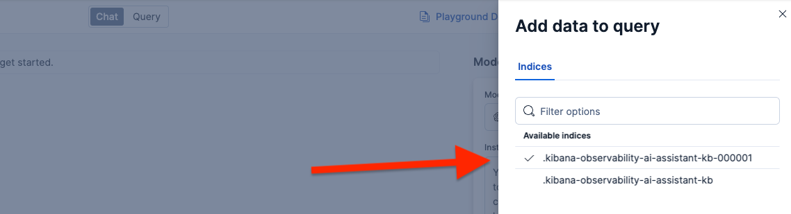 Testing the knowledge base in Playground by adding a query.