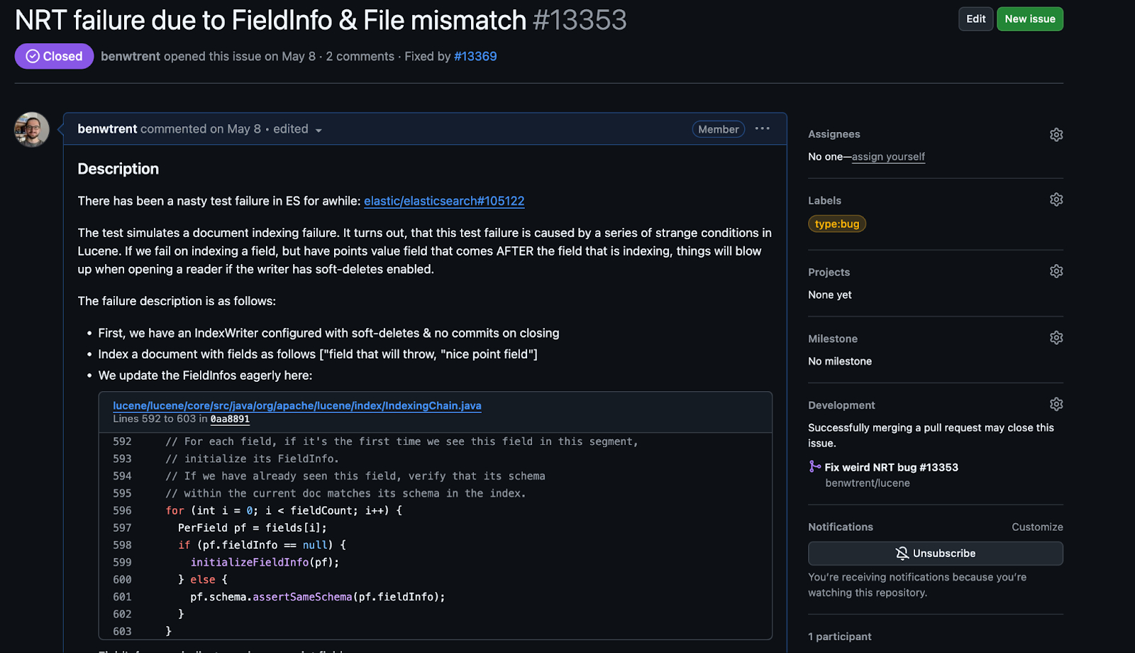 Problema con Github https://github.com/apache/lucene/issues/13353