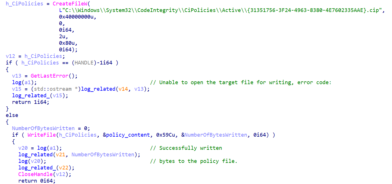 Write policy to disk