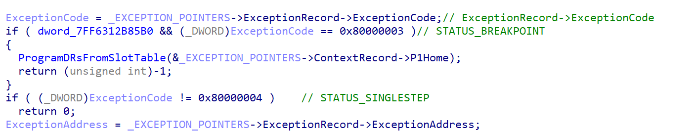 Exception handler: BREAKPOINT STATUS