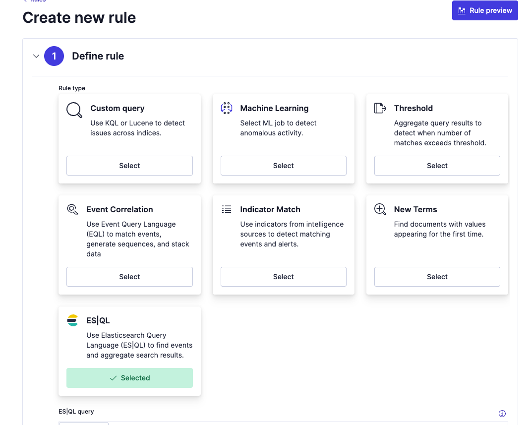 Detection rule creation with ES|QL in Elastic Security