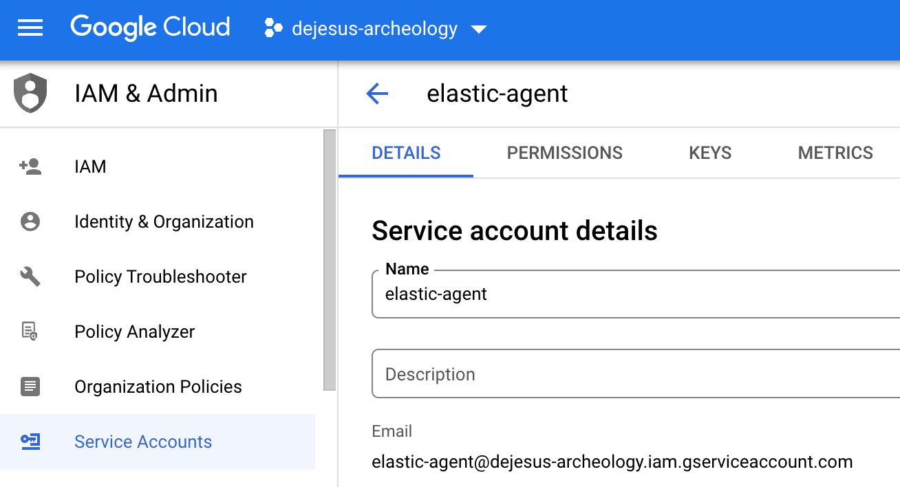 Service account creation in GCP