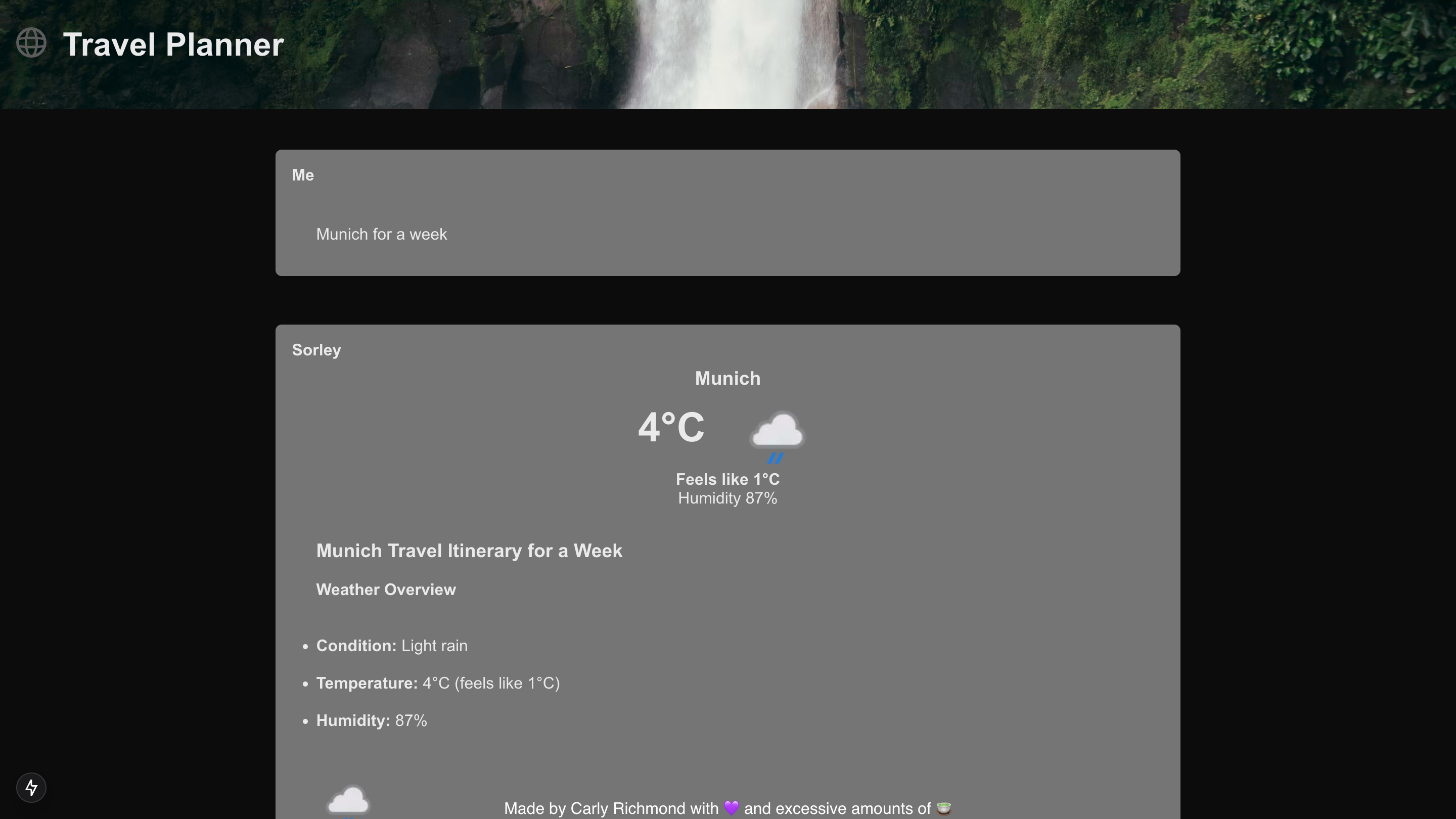 Weather tool screenshot for AI agent app
