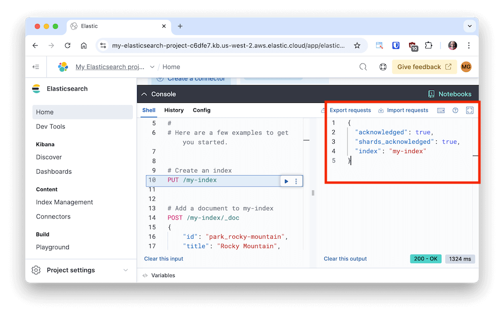 Kibana Dev Console Response