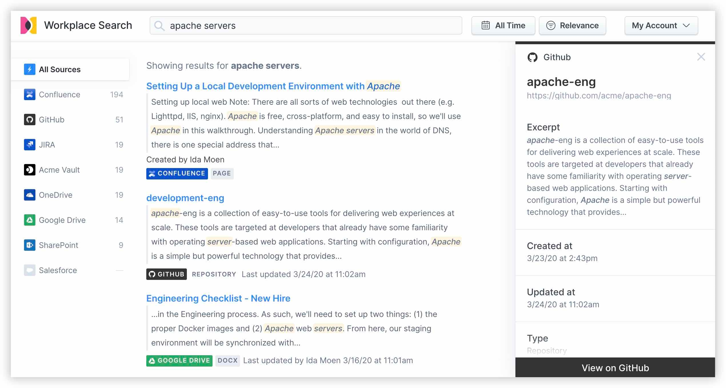 Searching across multiple connected sources