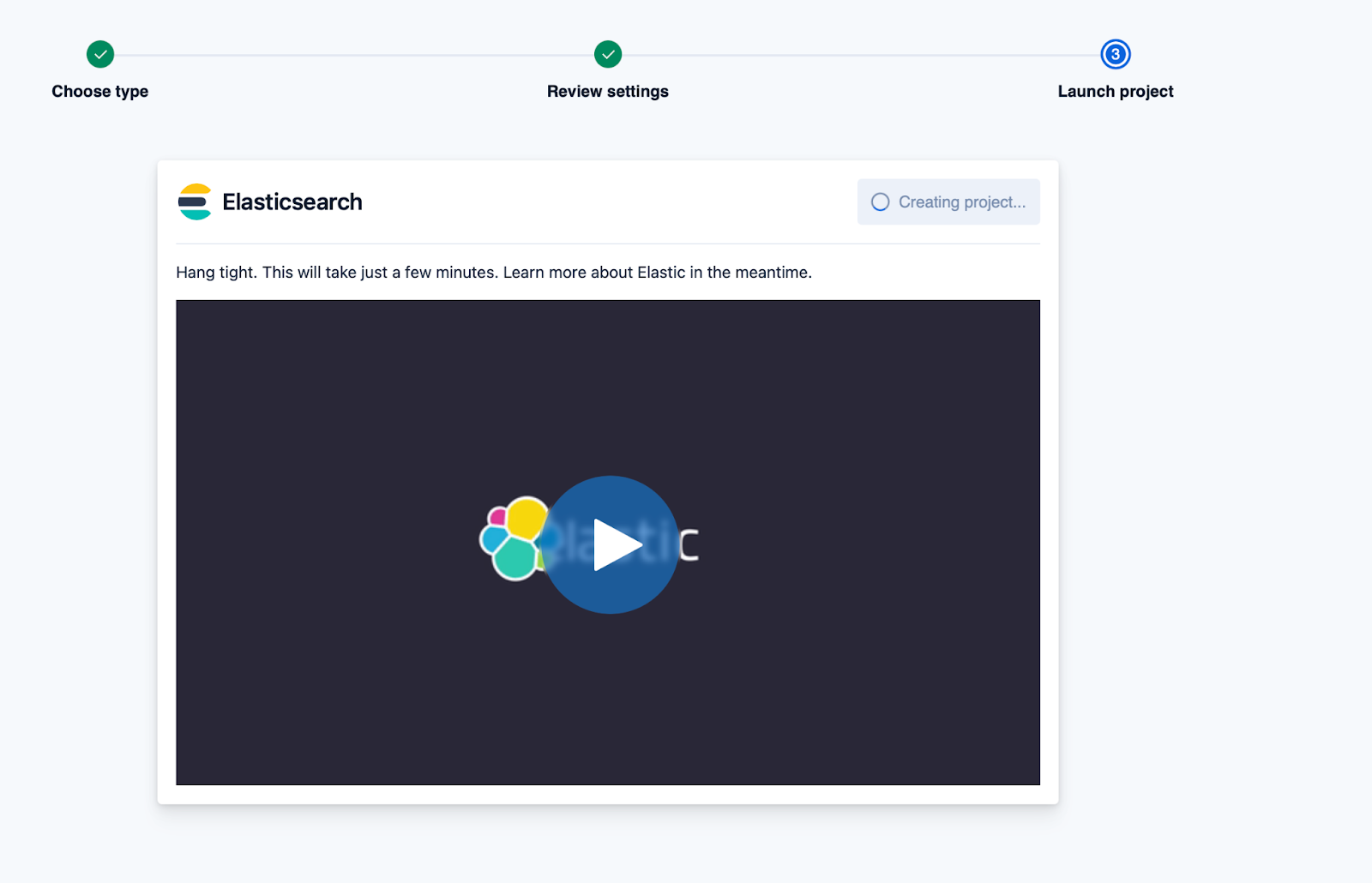 Elastic Serverless project is being created