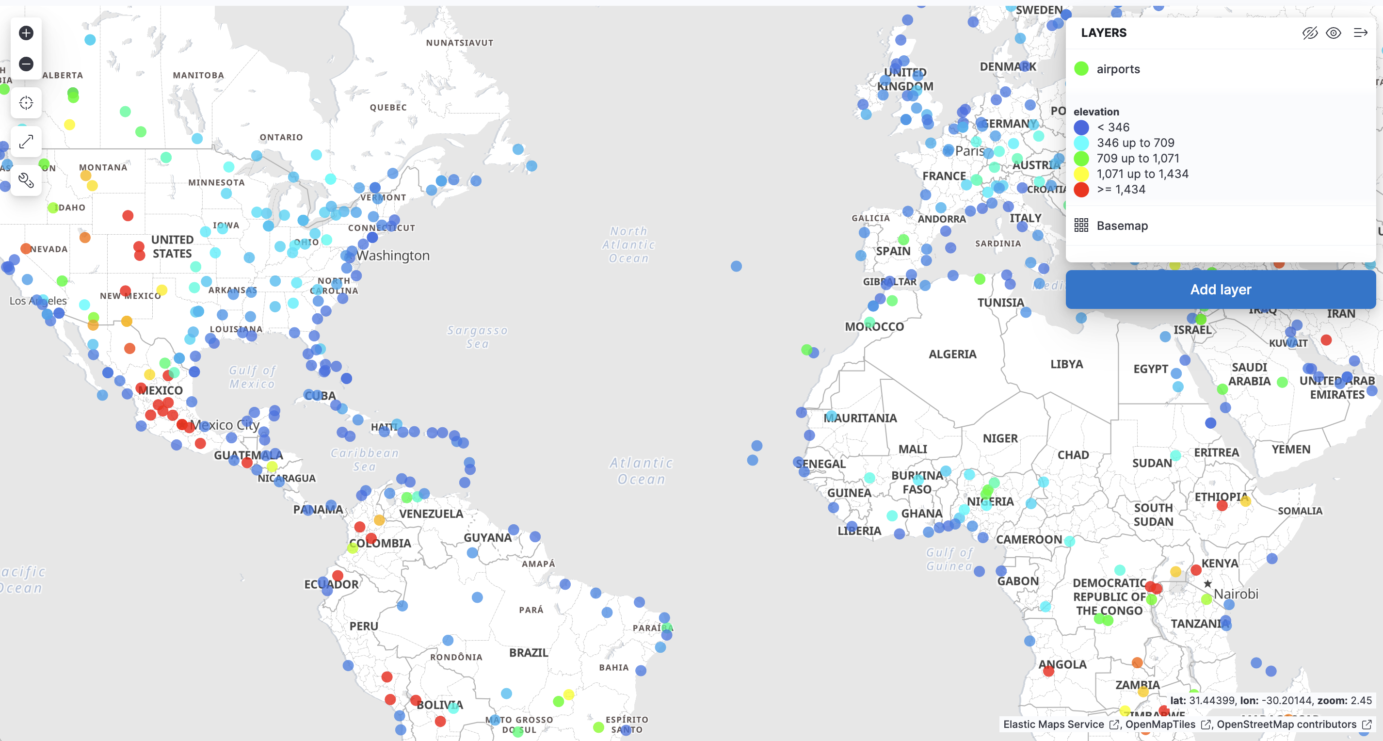 Kibana 地图 - 机场