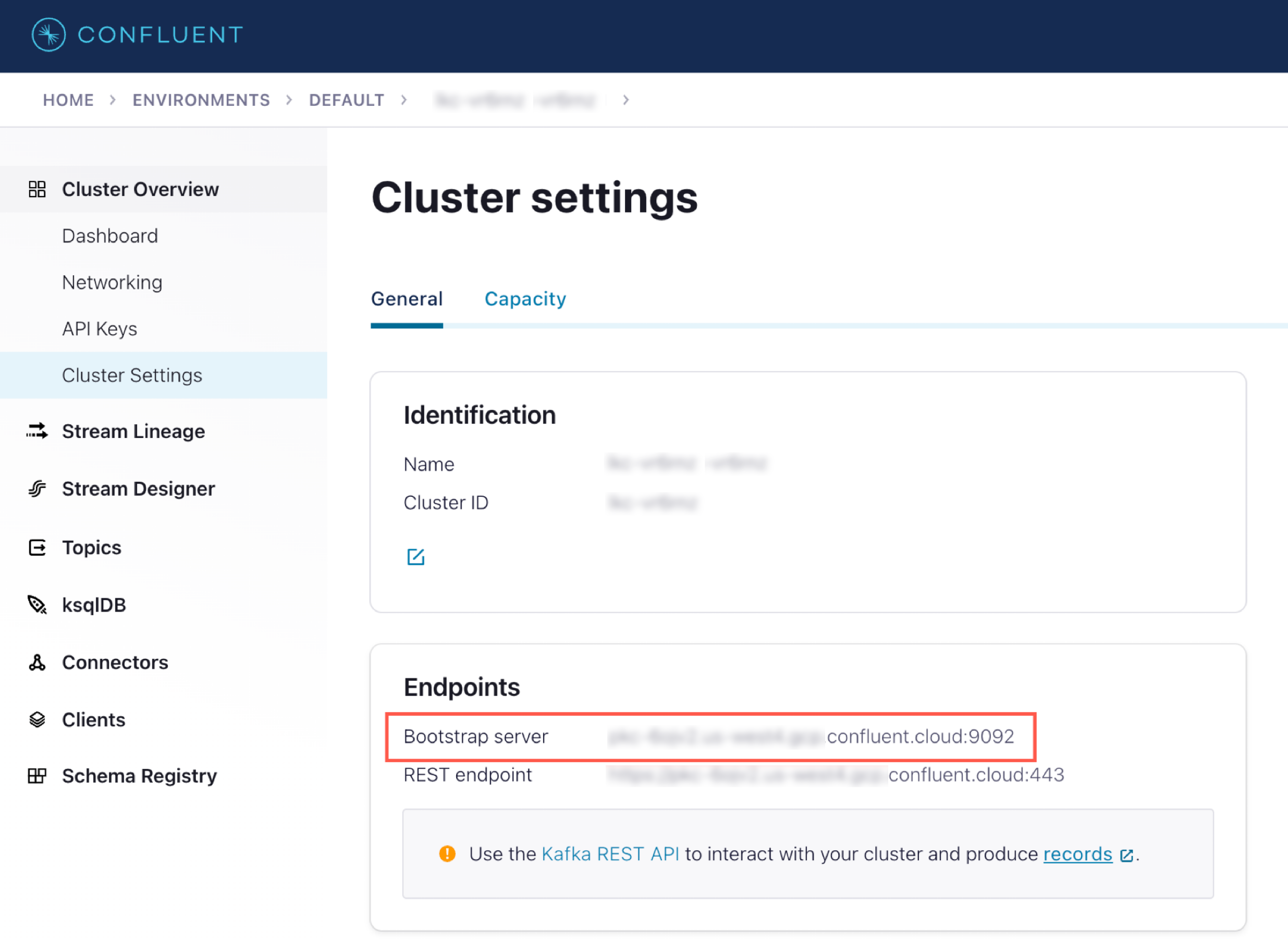 Confluent Cluster Settings
