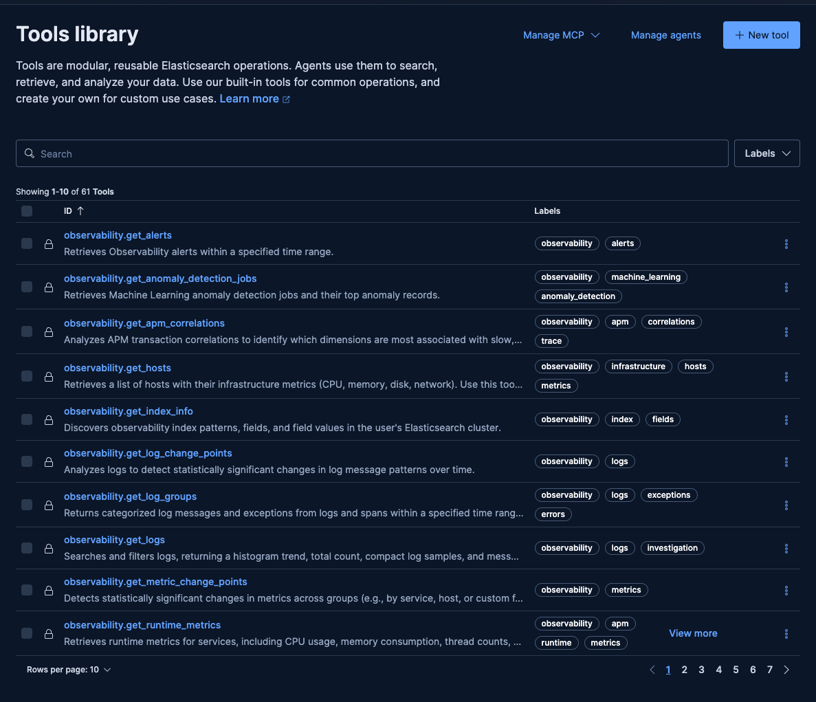 The Agent Builder tools catalog