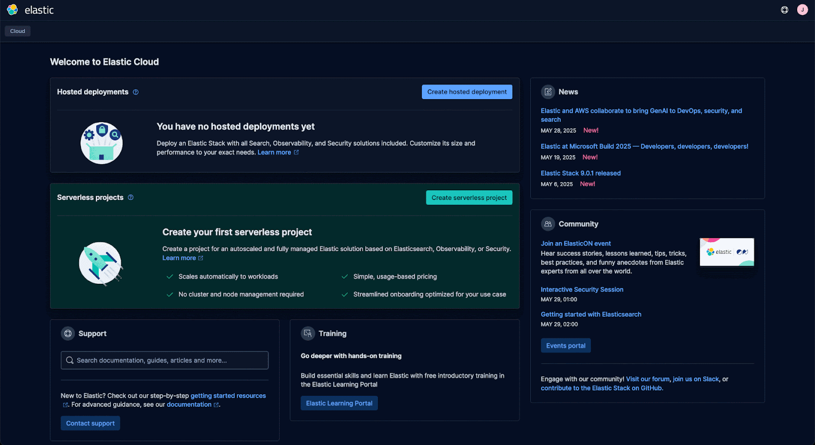 Wie man ein neues Serverless-Projekt in Elasticsearch erstellt.