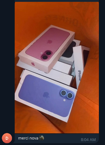 Image of phones a user of NOVABLIGHT claims to have purchased, shared via Telegram on May 15, 2025