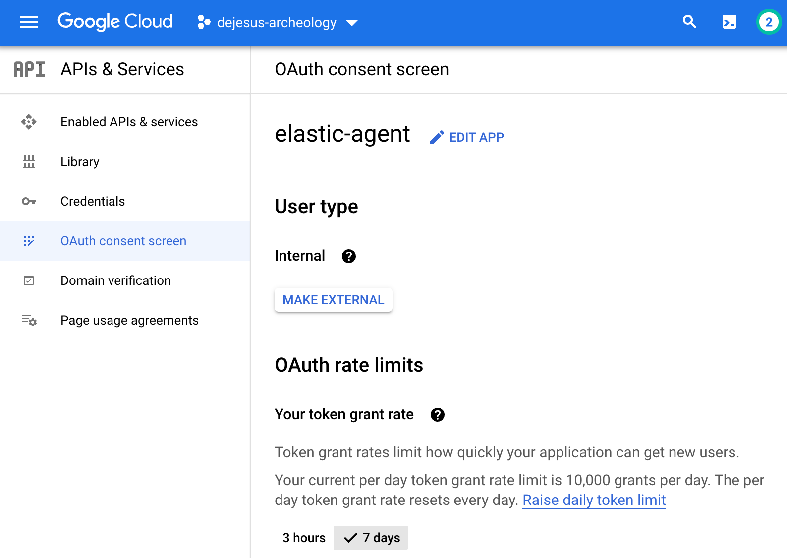 OAuth consent screen setup for application in GCP