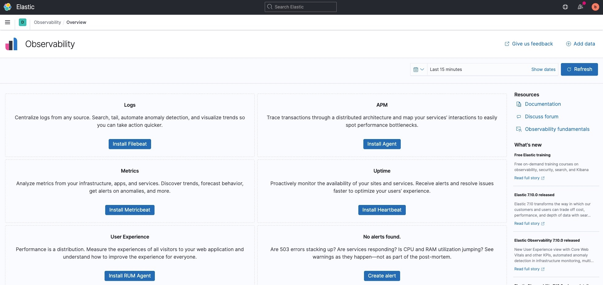 Observability Overview page in Kibana