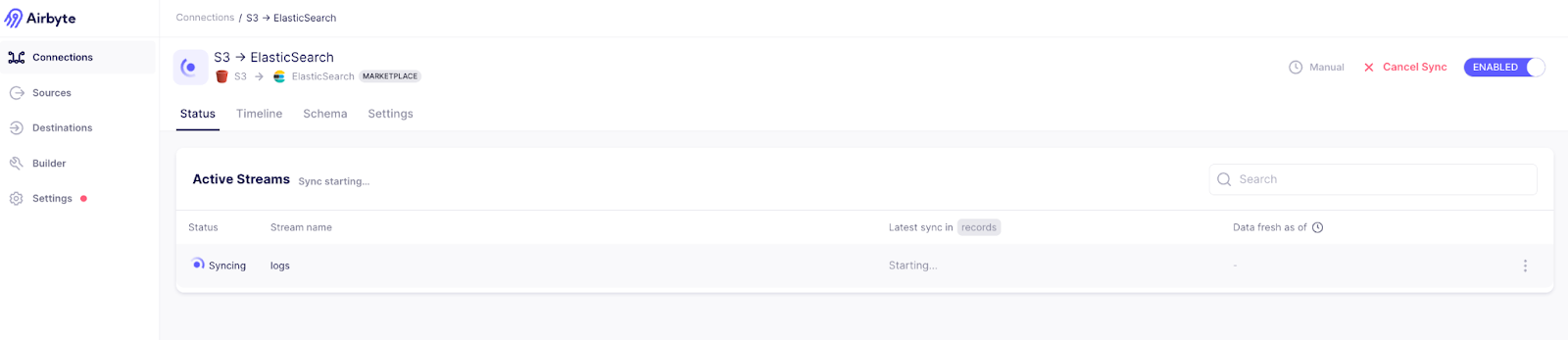 Synchronisierung von Daten von S3 zu Elasticsearch auf Airbyte