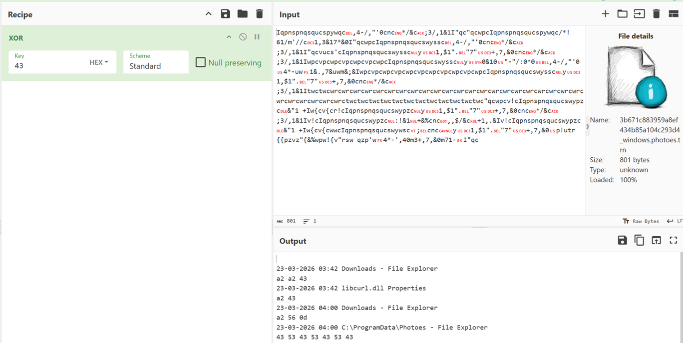 XOR decrypting a keylogger file with the byte 0x43