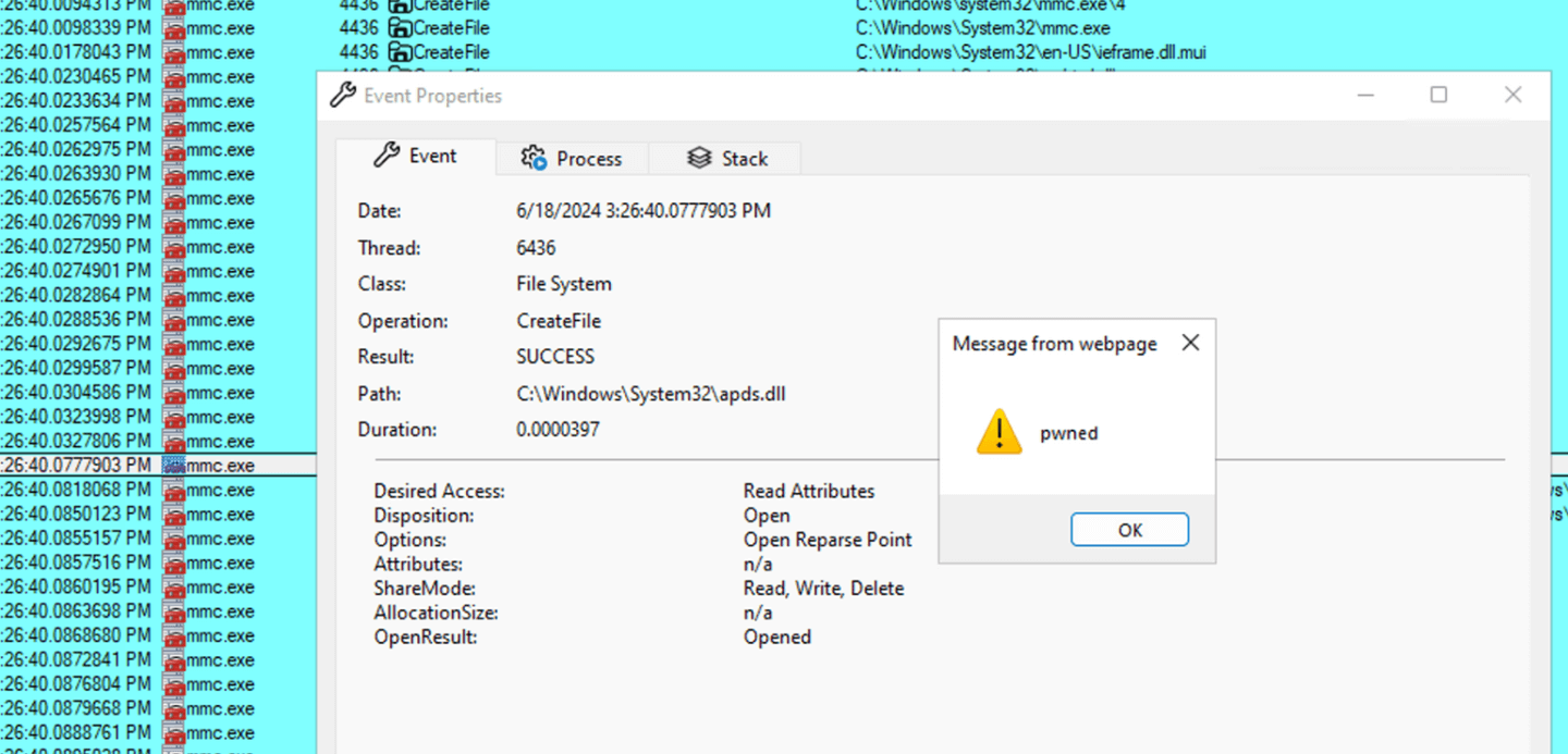 Example of the successful execution of GrimResource