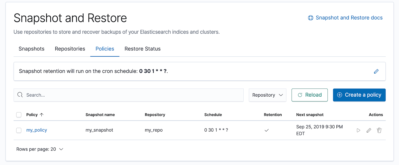 Retention in SLM UI