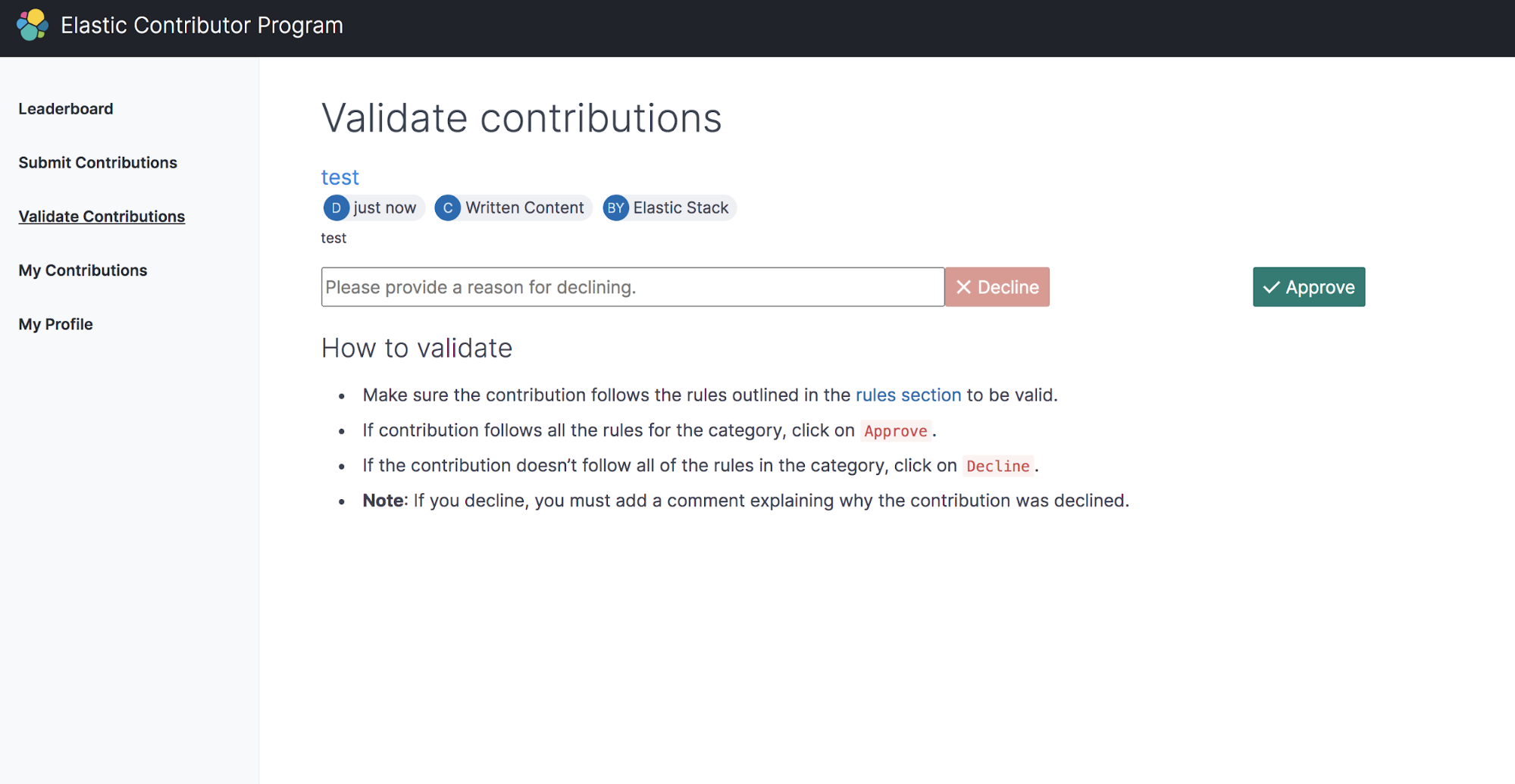 Validating a contribution