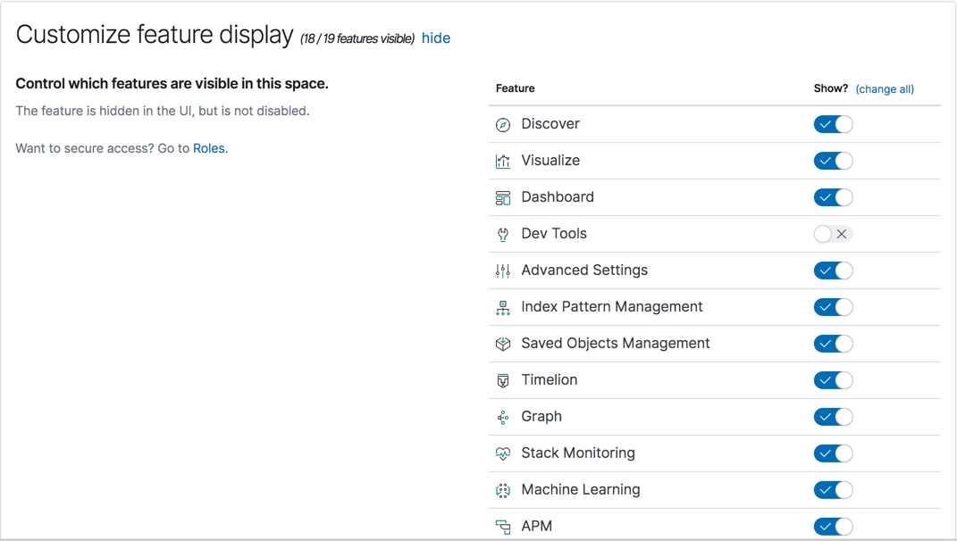 Kibana feature controls