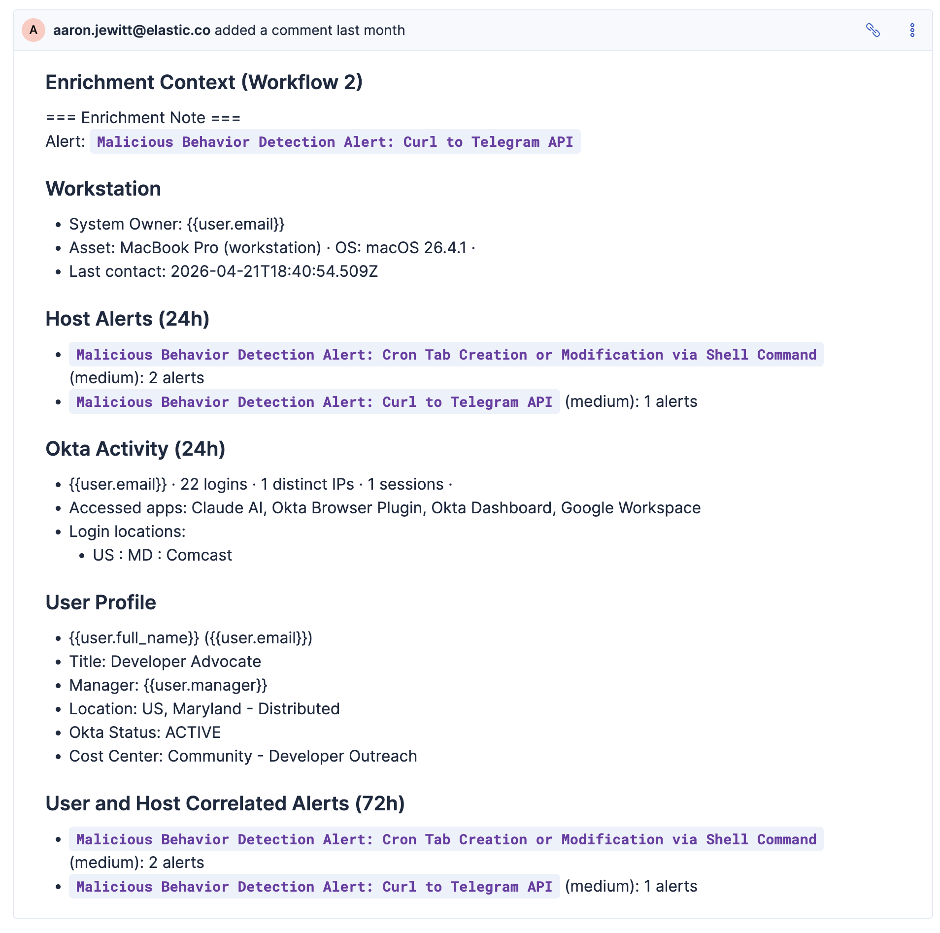 Example Enrichment context added to the case