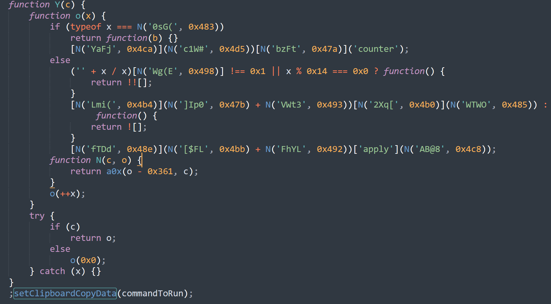 Command copied to the clipboard by the JavaScript script