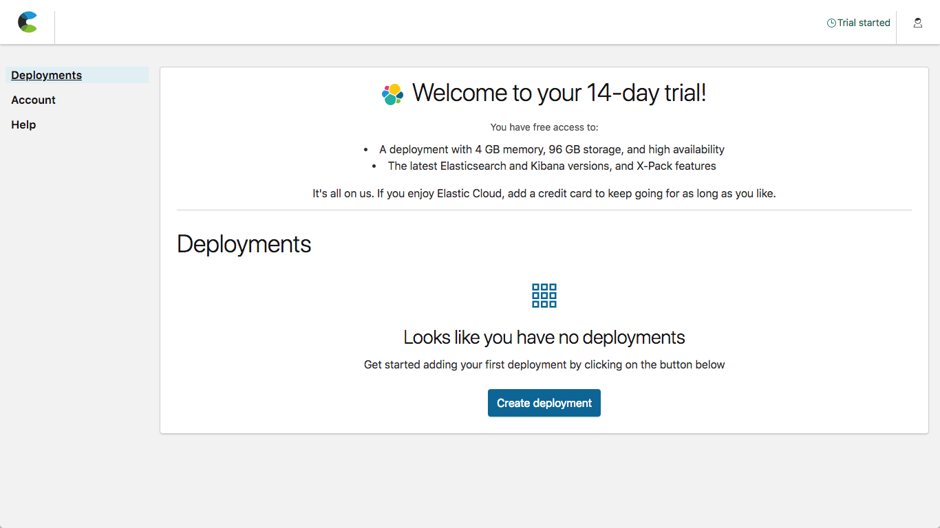 Sign up for the Elasticsearch Service with a free 14-day trial