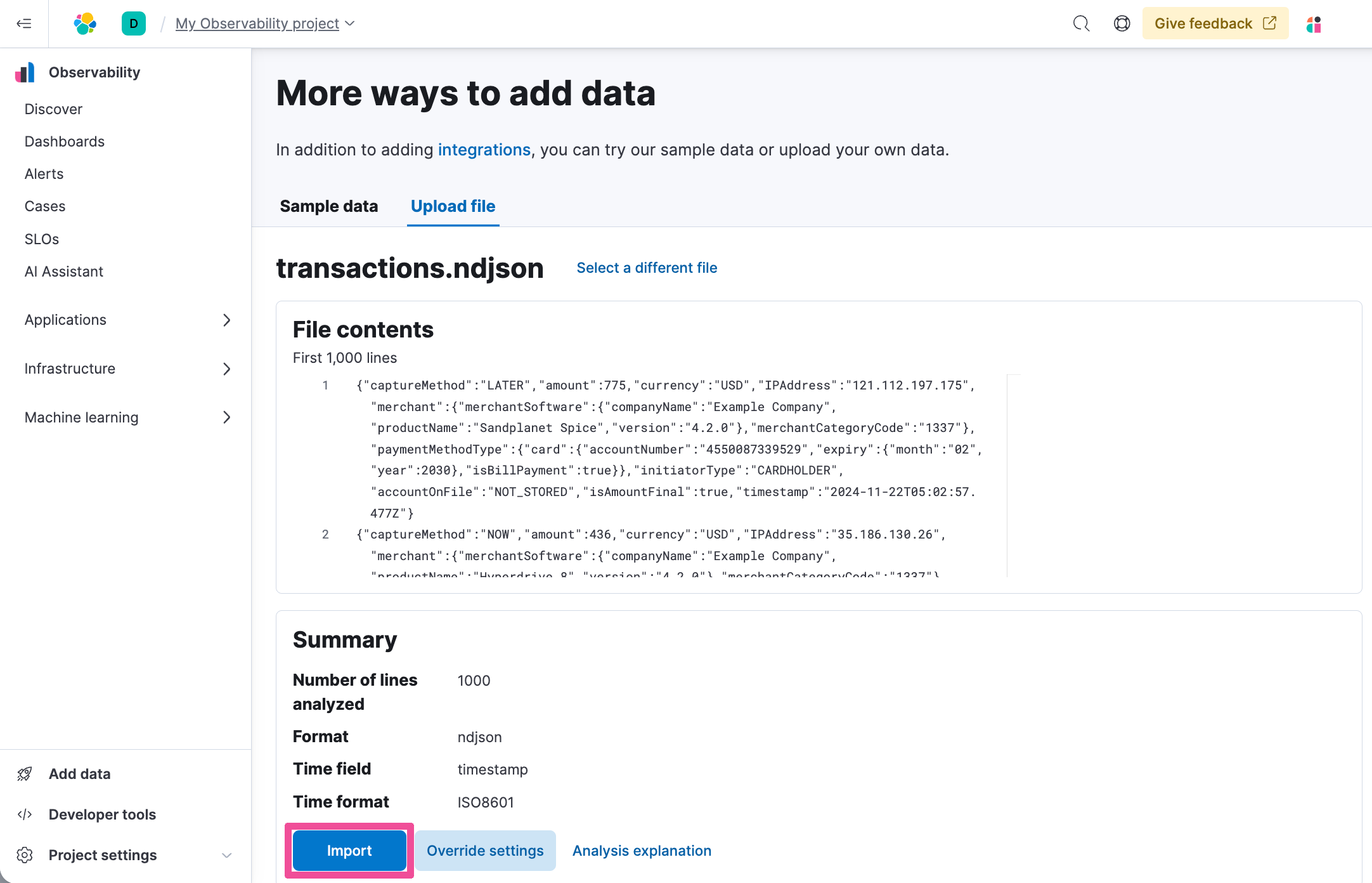 Data import select local file import