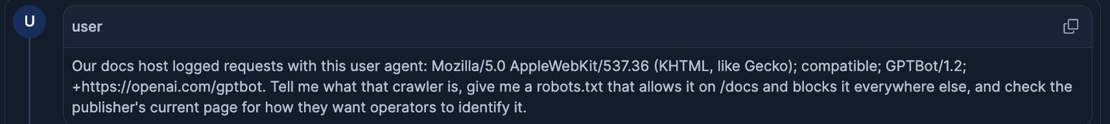 User prompt on the GenAI tab