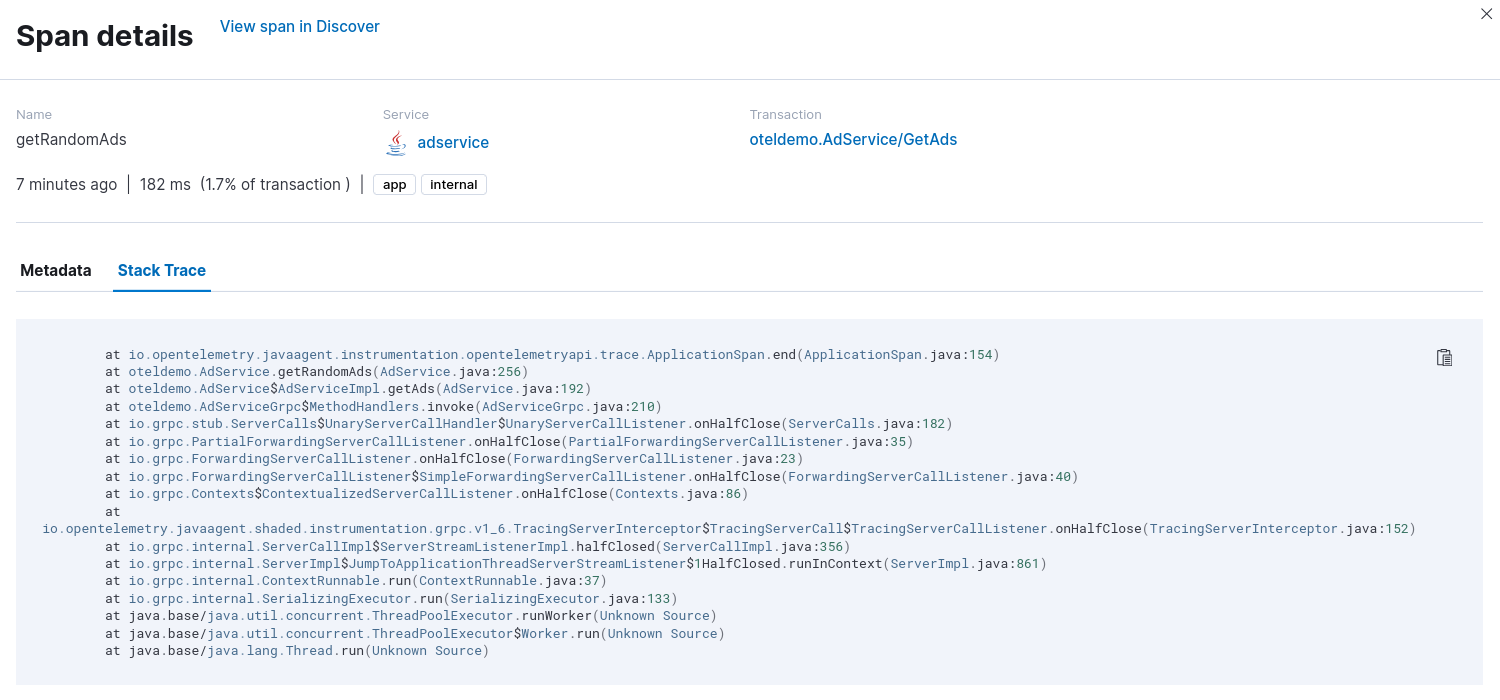 2 - Ad Service span stack trace
example