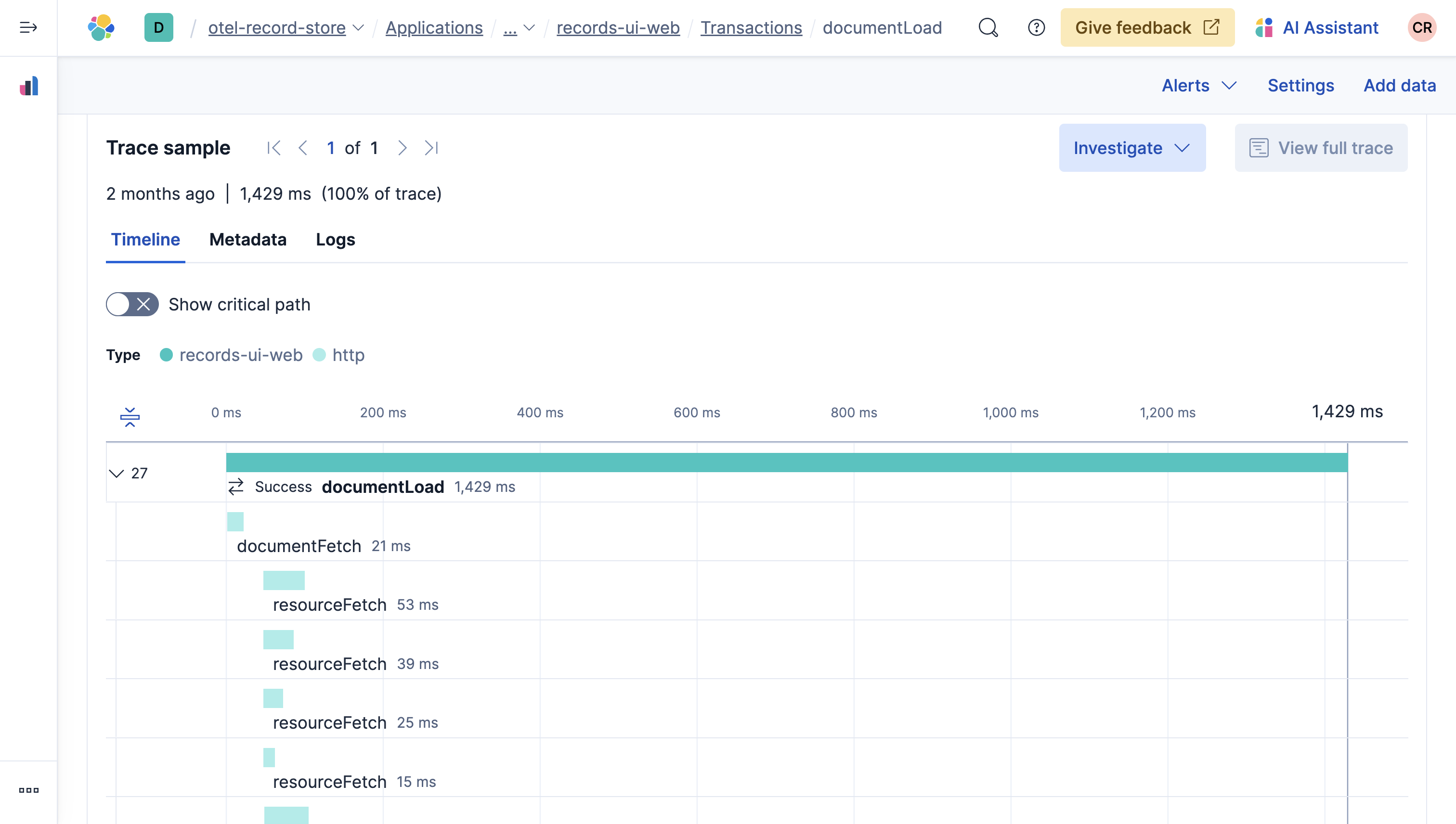 Sample documentLoad Trace