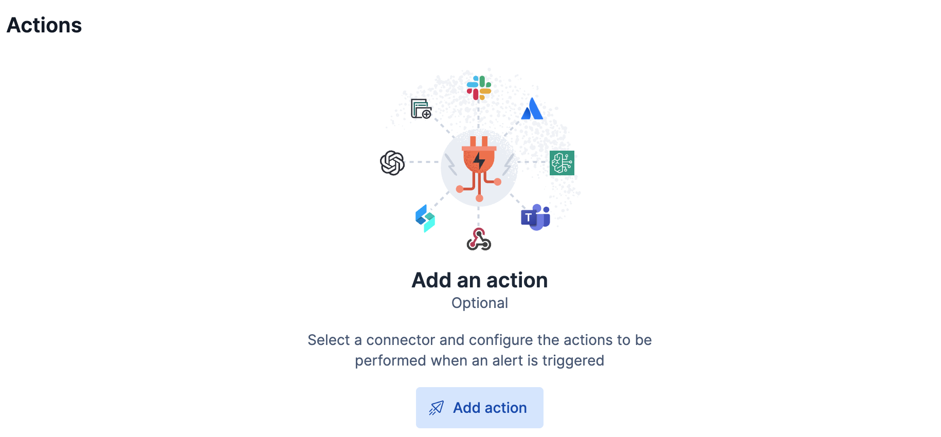 Add an action step in a Kibana alert rule for selecting a webhook connector