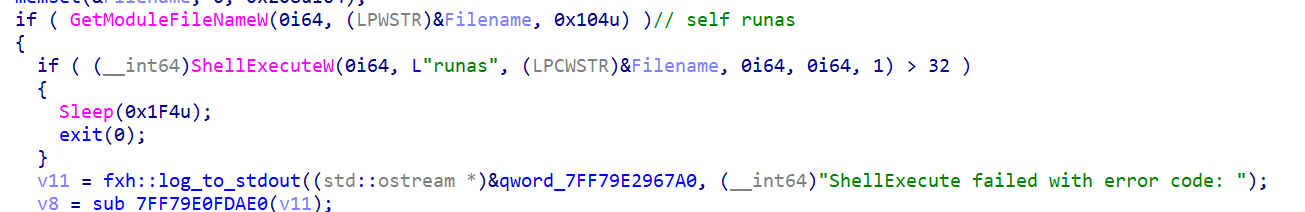 Elevates privileges with RunAs command