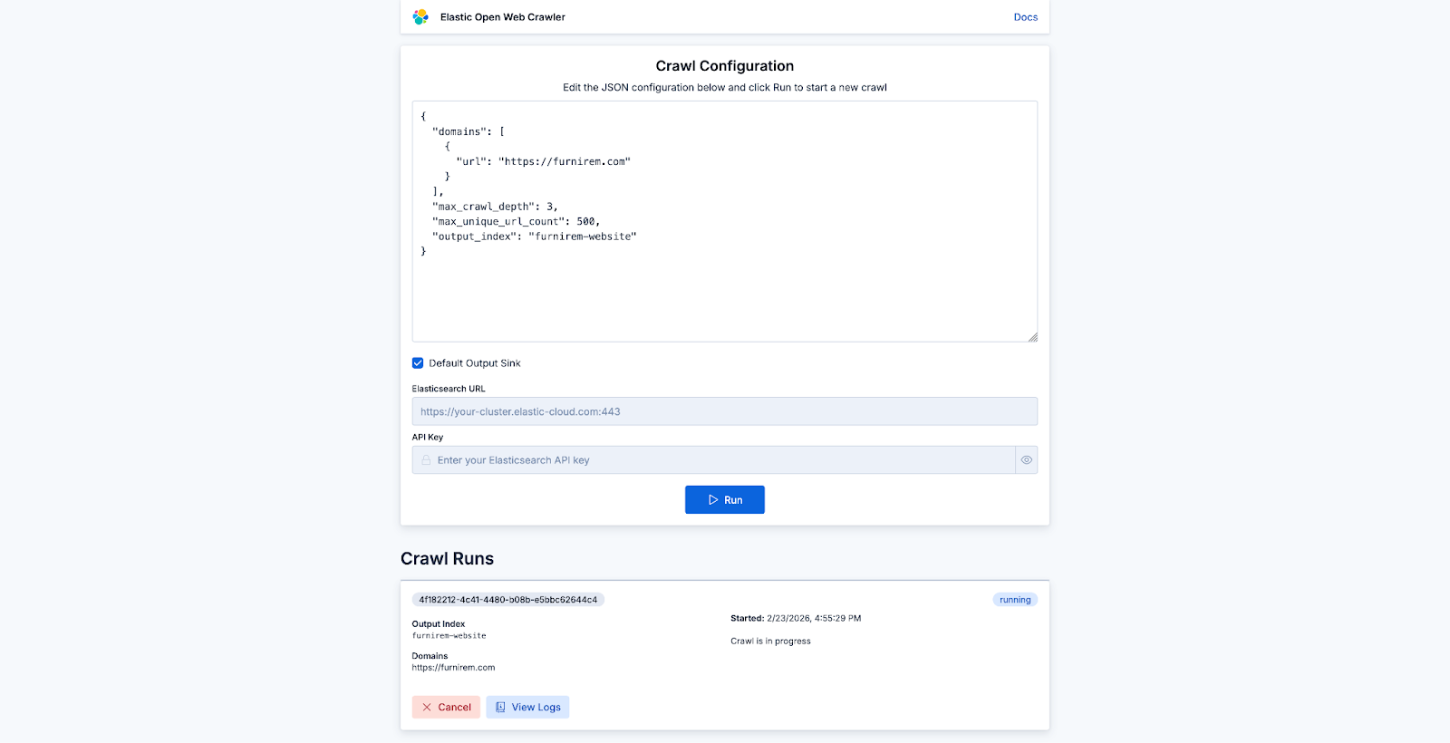crawl configuration