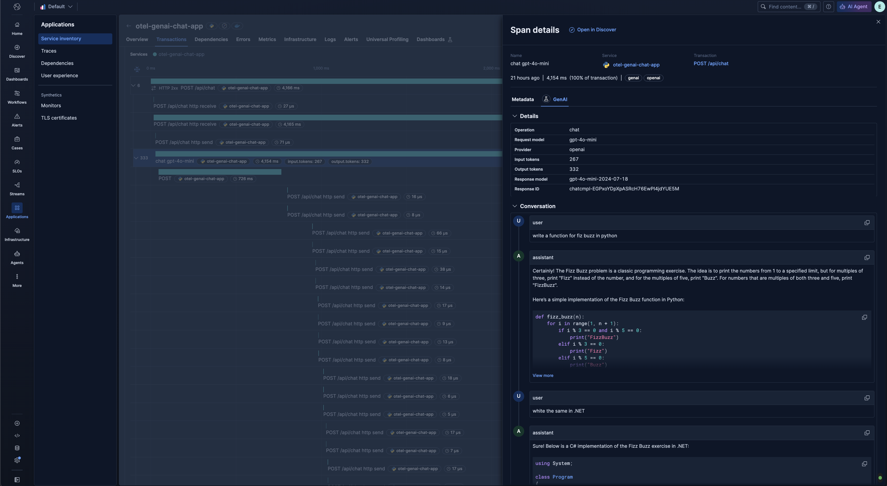 GenAI tab in span details flyout
