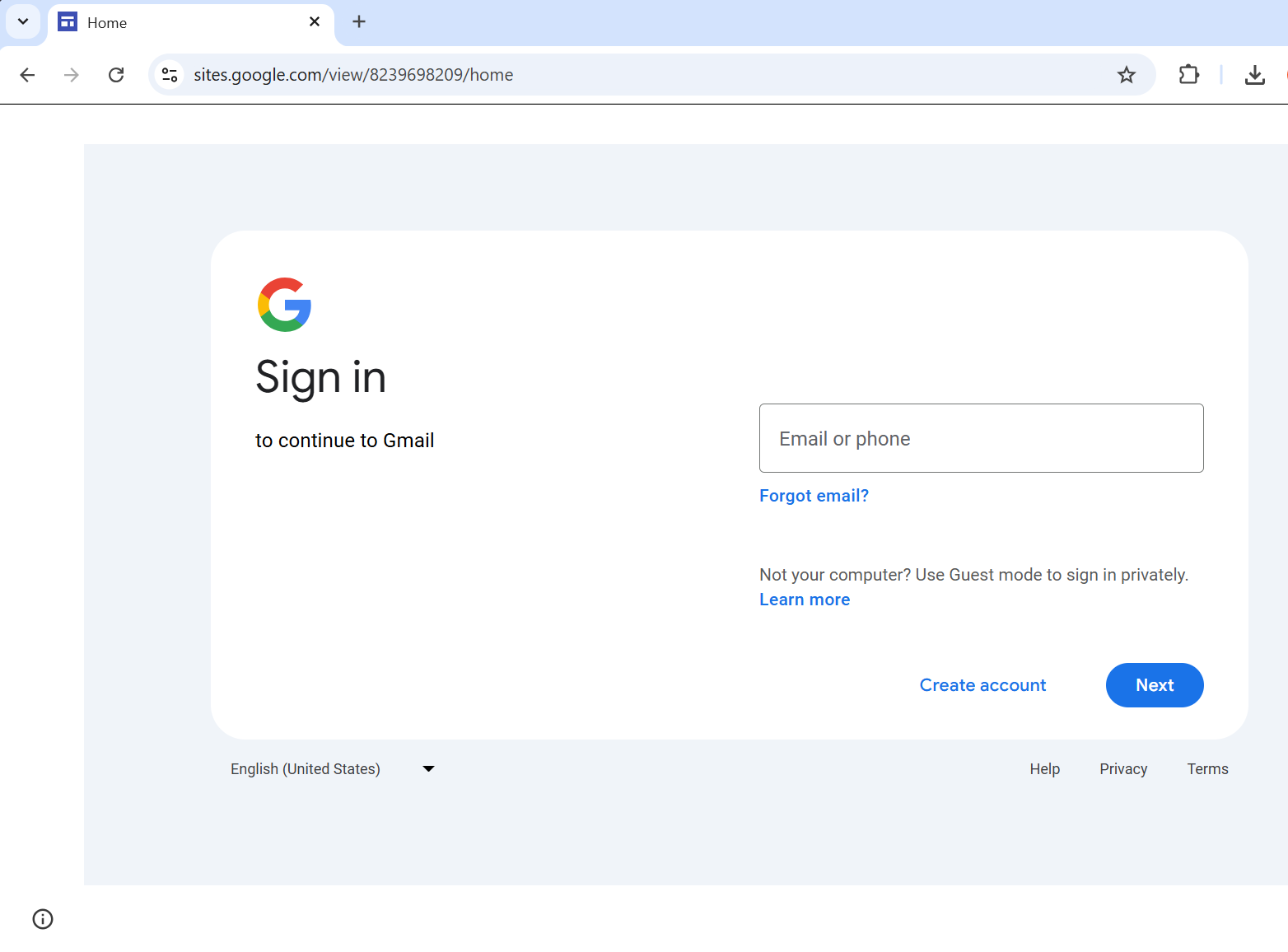 Abuse of Google Sites to host a phishing page
