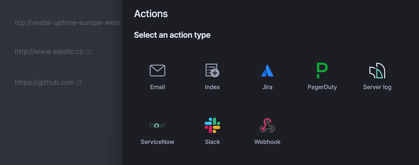 Selecting an action type