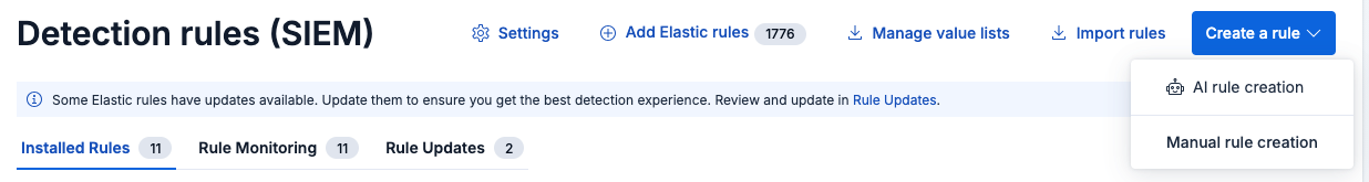 New AI rule creation option